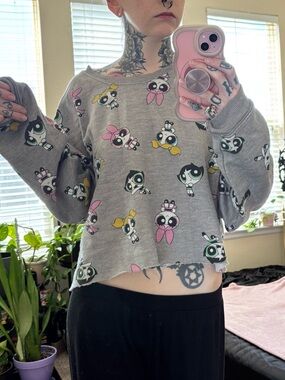 Grey Powerpuff Girls Cropped Sweatshirt